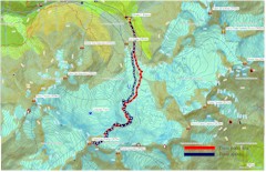 Mapa 4 etapu skitury: Refugio C.Branca (2493m) - Punta San Matteo (3678m) - Refugio C.Branca (2493m)